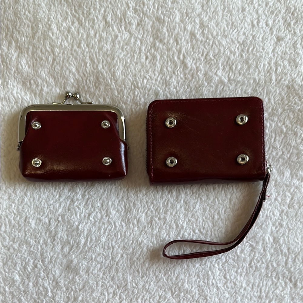 Retro Kiss Lock Credit Card Coin Purse Detachable Wristlet Brown Red Color NWOT - Picture 5 of 7